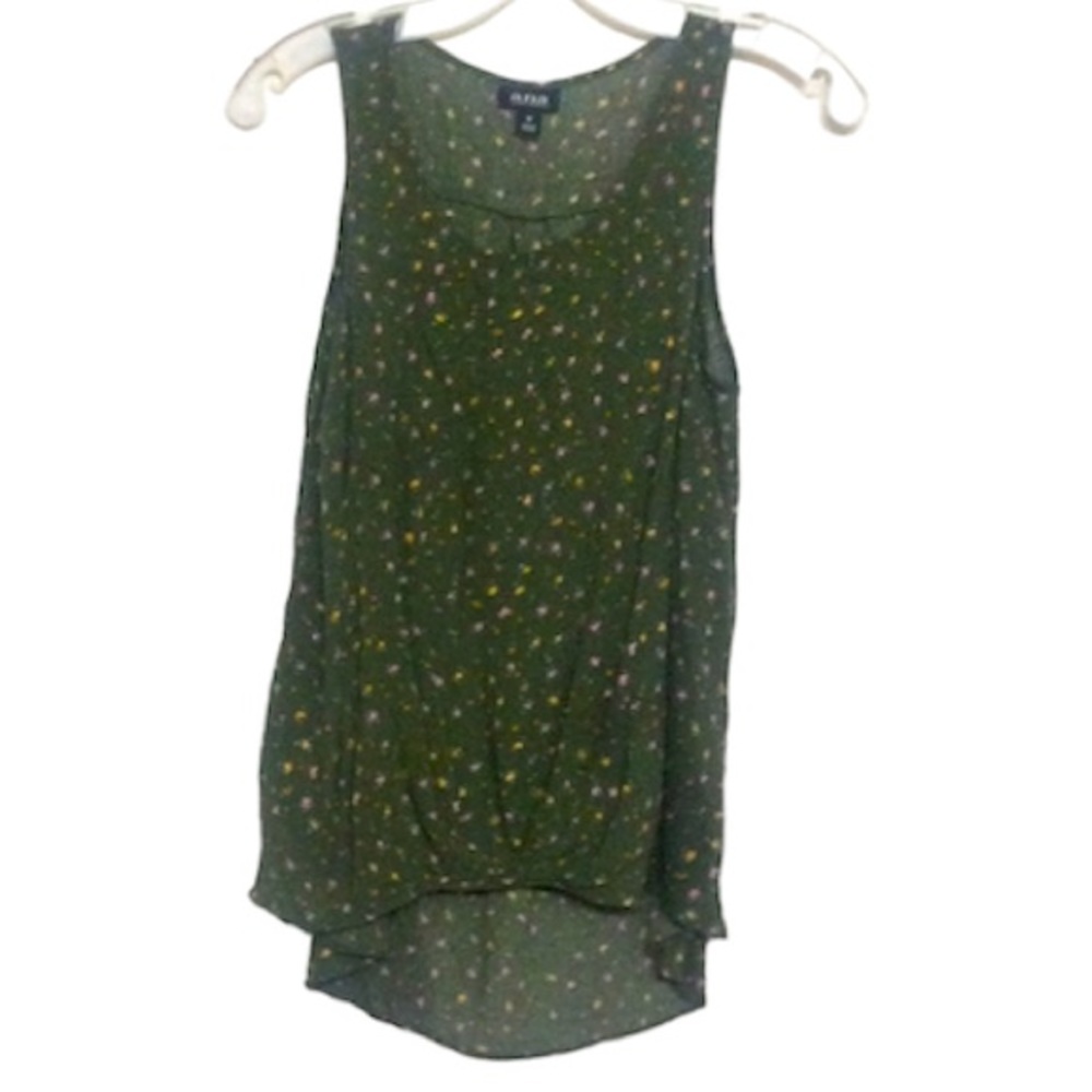 🌞 ANA green floral high-low scoop neck sleeveless tanktop shirt twist knot M